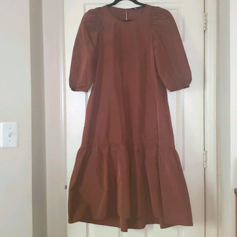 ZARA Brown Tiered Midi Dress